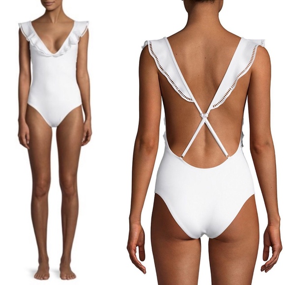 Mouillé Swimwear Penelope 1 PcPlunge Ruffle Swim - Picture 1 of 2